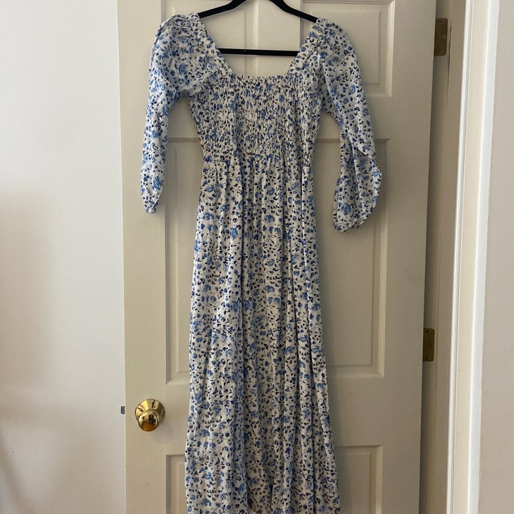 Madison Mathews Sophie Midi Dress Sz Small Blue Vine EUC